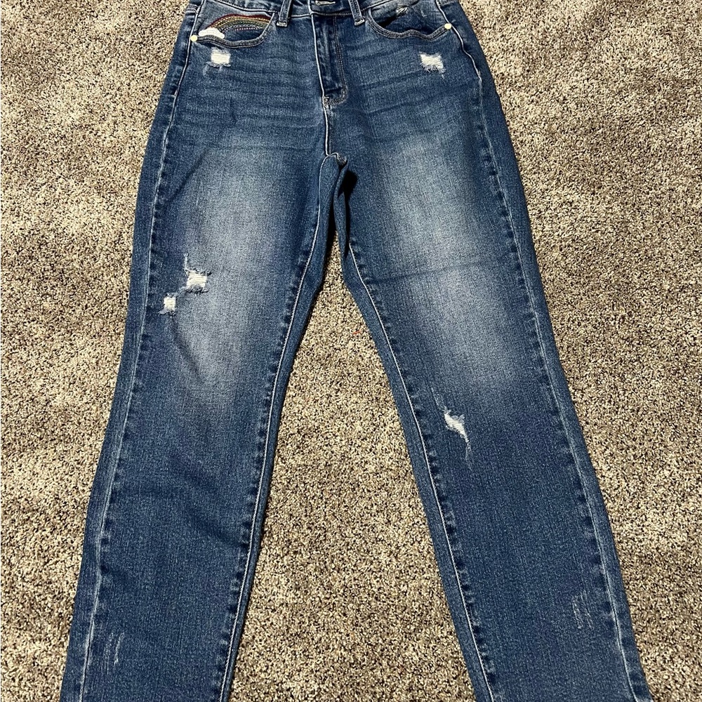 Judy Blue Dark Wash Distressed Skinny Jeans